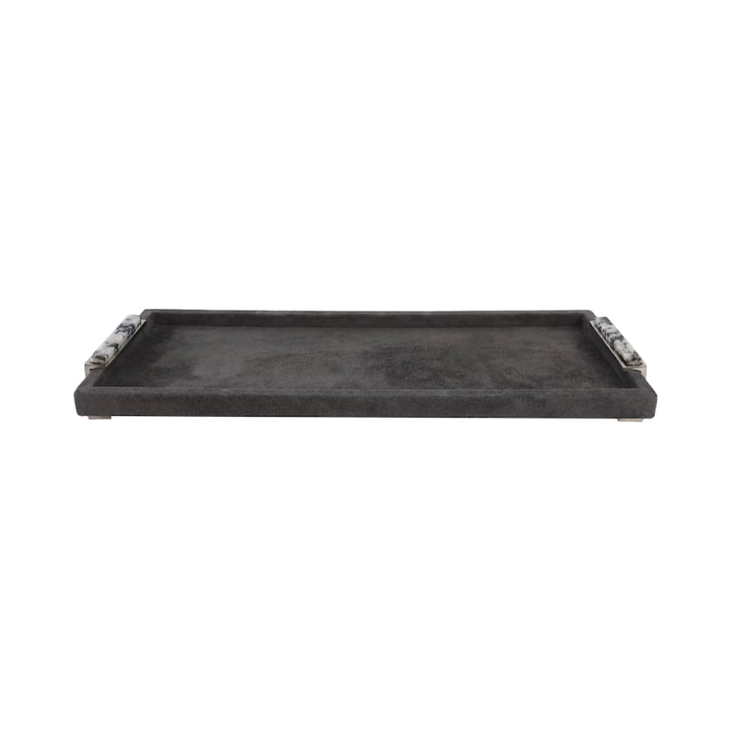 Wood Metal Modern Serving Tray with Handles Home Decor - Gray, 22" - 22.0"