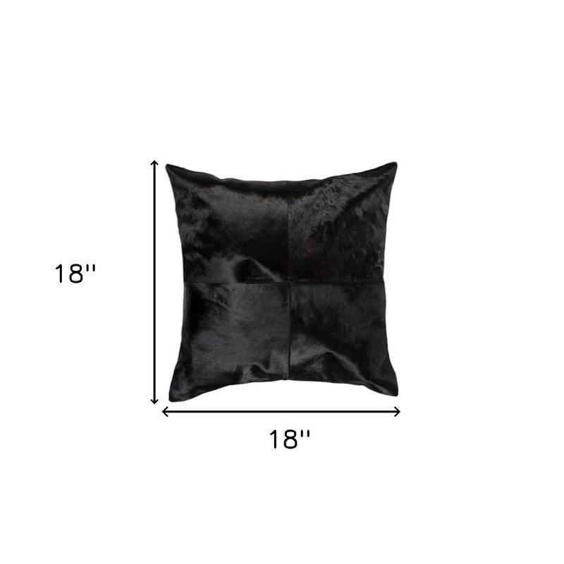 Set of Two 18" Black Cowhide Throw Pillows
