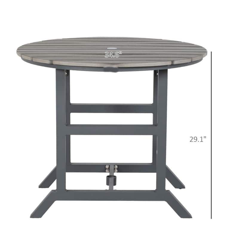 Dark Grey HDPE Aluminum 4 Seater Outdoor Coffee Table with Umbrella Hole - Dia. 35" x 29.1" H