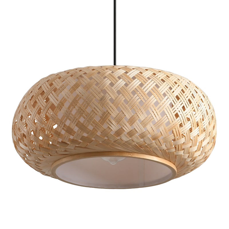 16" Bohemian Natural Bamboo Round Handmade Adjustable Pendant Chandelier
