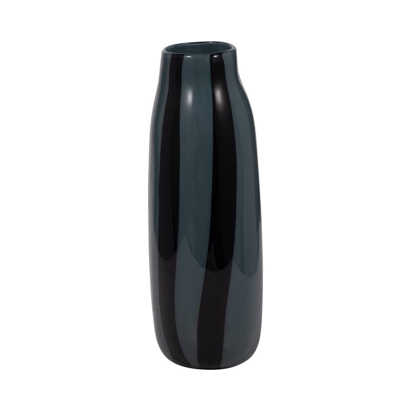 Glass Modern Striped Decorative Vase - Black
