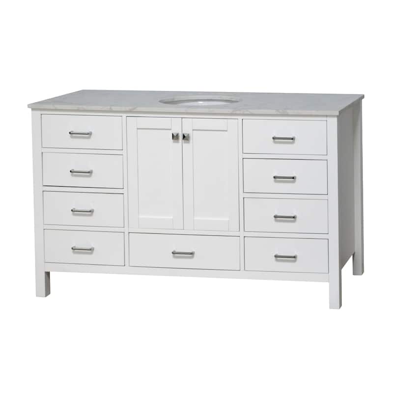 KitchenBathCollection Horizon 60" Single Bathroom Vanity with Engineered Carrara Top