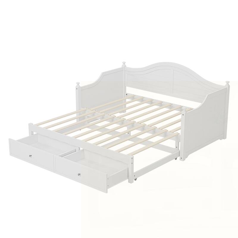 Wood Daybed with Extended Pop Up Trundle and Storage Drawers
