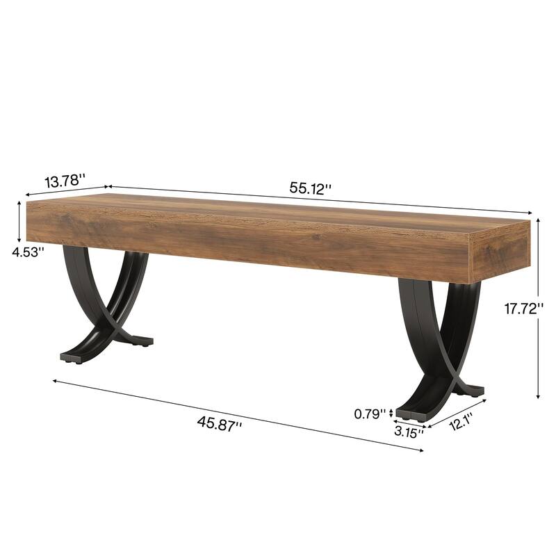 55-Inch Dining Room Bench, Wood Kitchen Bench with Metal Legs