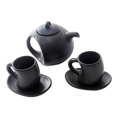 Novica Handmade Pour The Tea In Black Ceramic Tea Set (Set For 2)