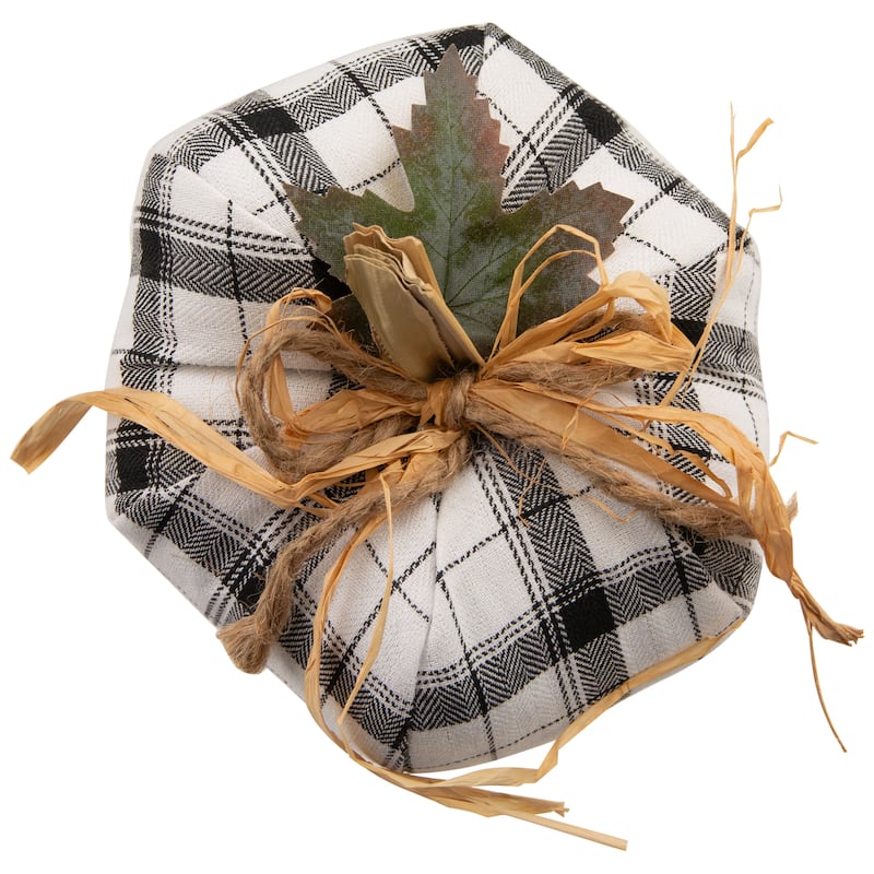 Plaid Fall Harvest Pumpkin Decoration - 6.5" - White and Black