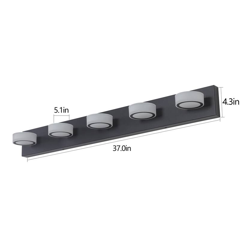 37" Modern 5-Light LED Vanity Light Fixture - with Acrylic Light Shades - Energy-Efficient Bathroom Wall Sconce