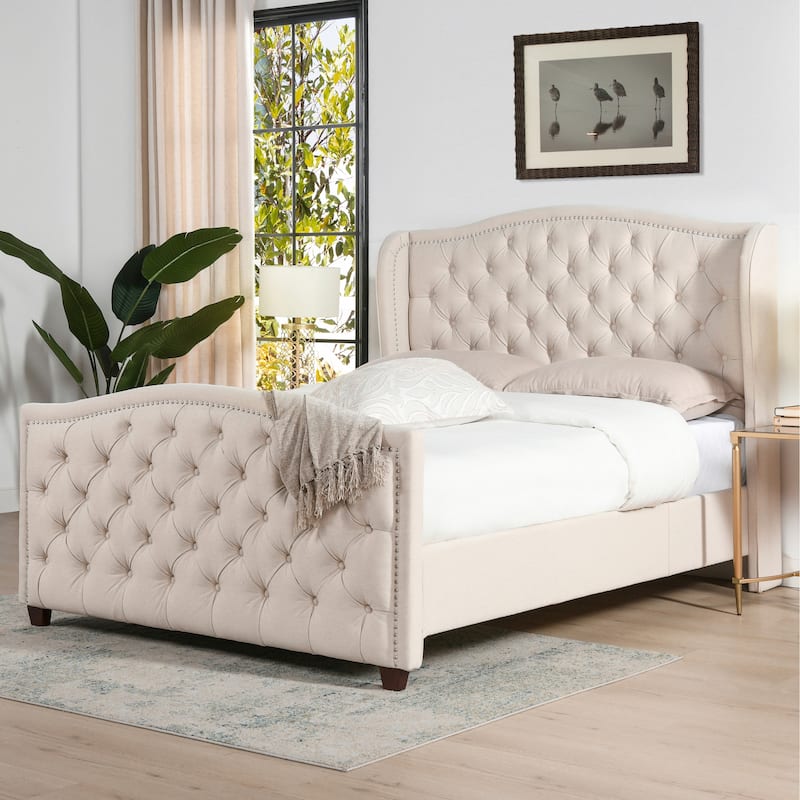 Angelina Upholstered Tall Tufted Wingback Bed Frame