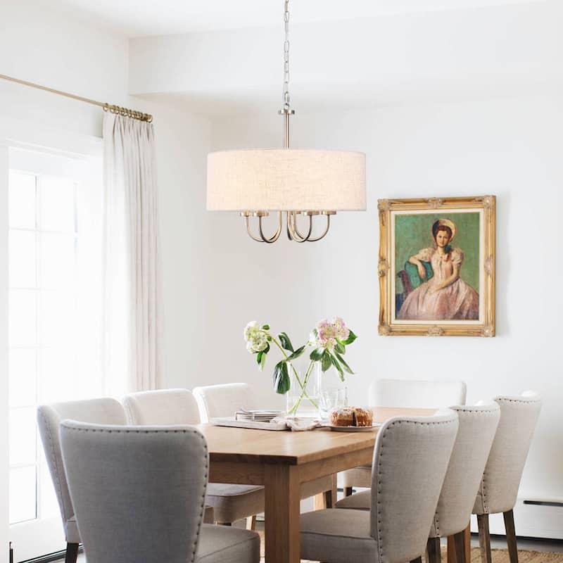 Modern Farmhouse Drum 5-Light Transitional Chandelier, Classic Semi Flush Mount Chandelier for Dining room - W19.09"x H15.19"