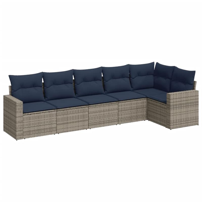 vidaXL Patio Sofa Set with Cushions Outdoor Conversation Furniture Poly Rattan - 25.8" x 24.4" x 27.2"