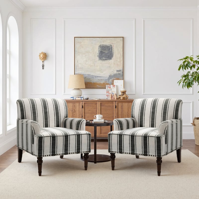 Vintage 29" W Patterned Striped Accent Chairs - Set of 2 - Black Stripe