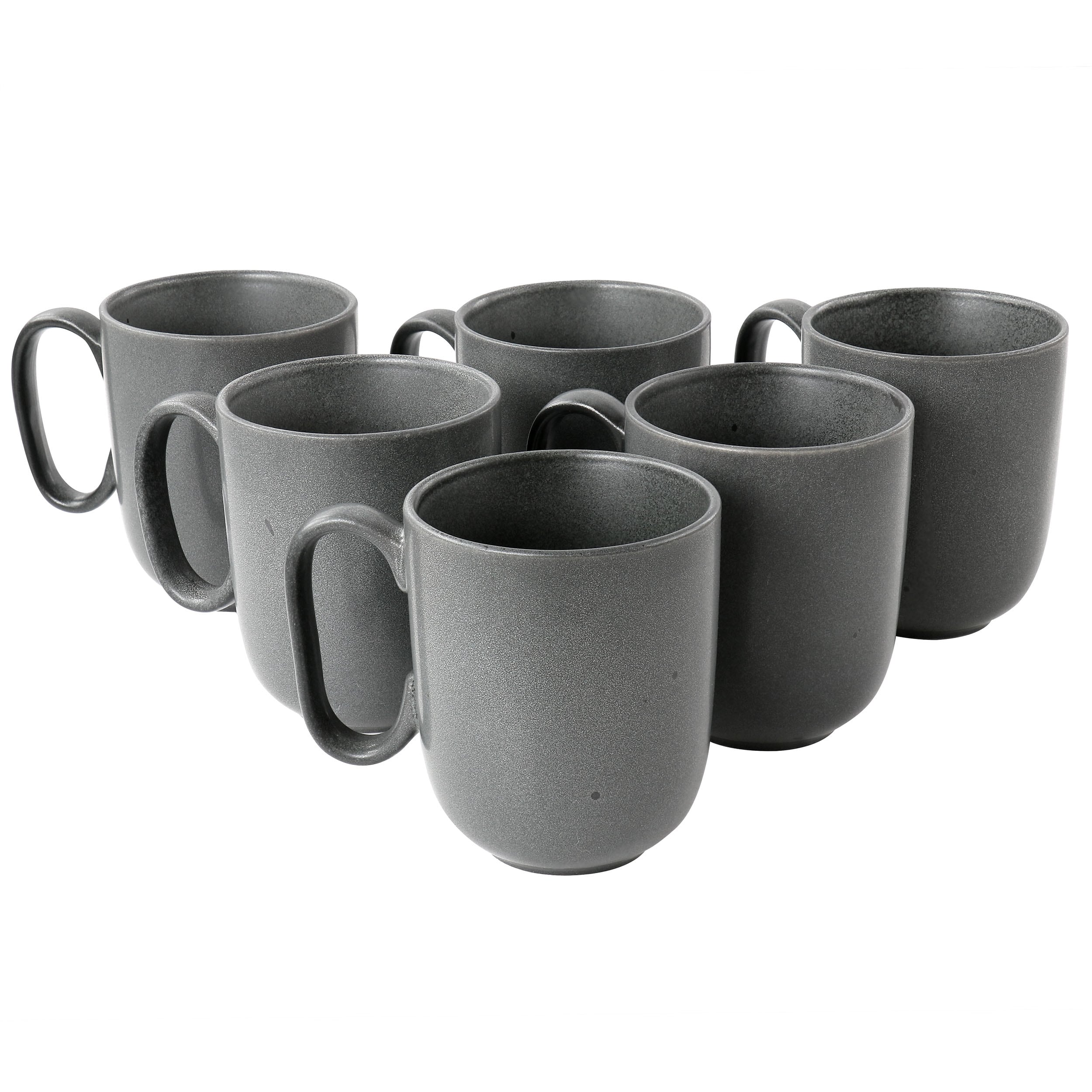 6 Piece 15oz Reactive Glaze Stoneware Mug Set in Truffle Grey
