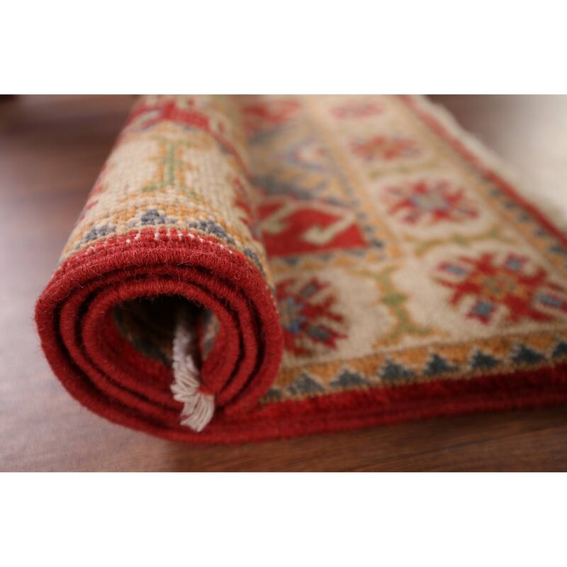 Geometric Kazak Oriental Accent Rug Hand-Knotted Wool Carpet - 2'1" x 2'11"