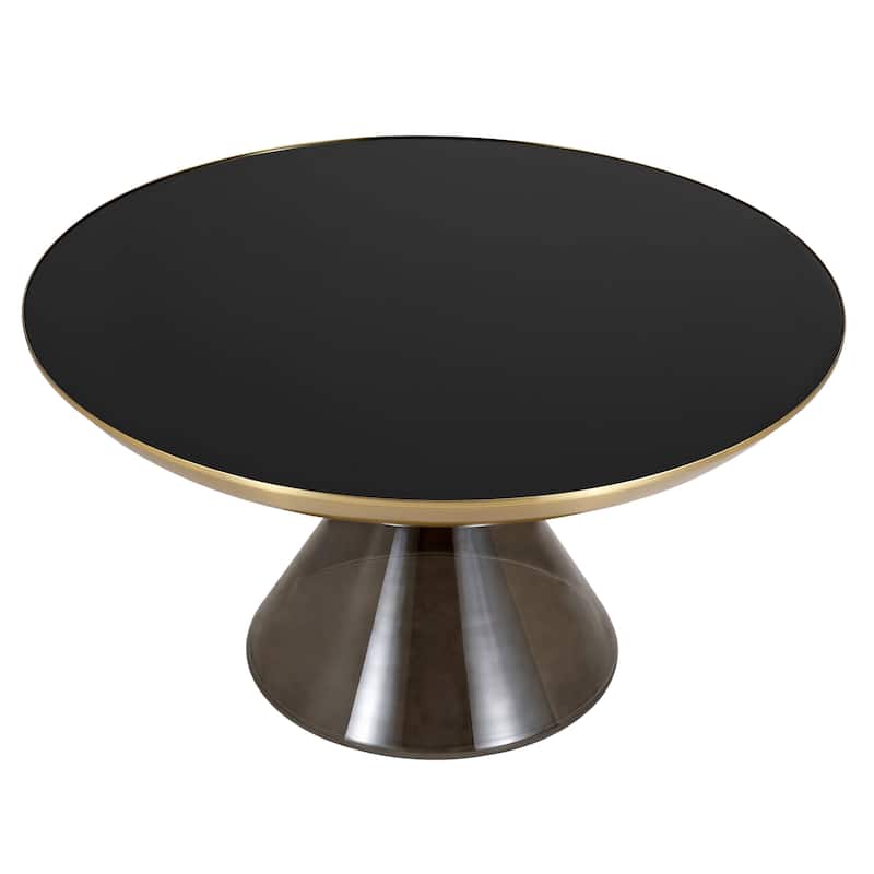 30-Inch Coffee Table Round Glass Tabletop with Gold Iron Rim and Glass Base