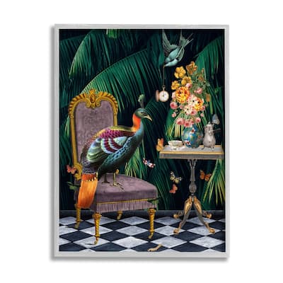 Stupell Regal Peacock On Chair Falling Palm Fronds Framed Wall Art - Green