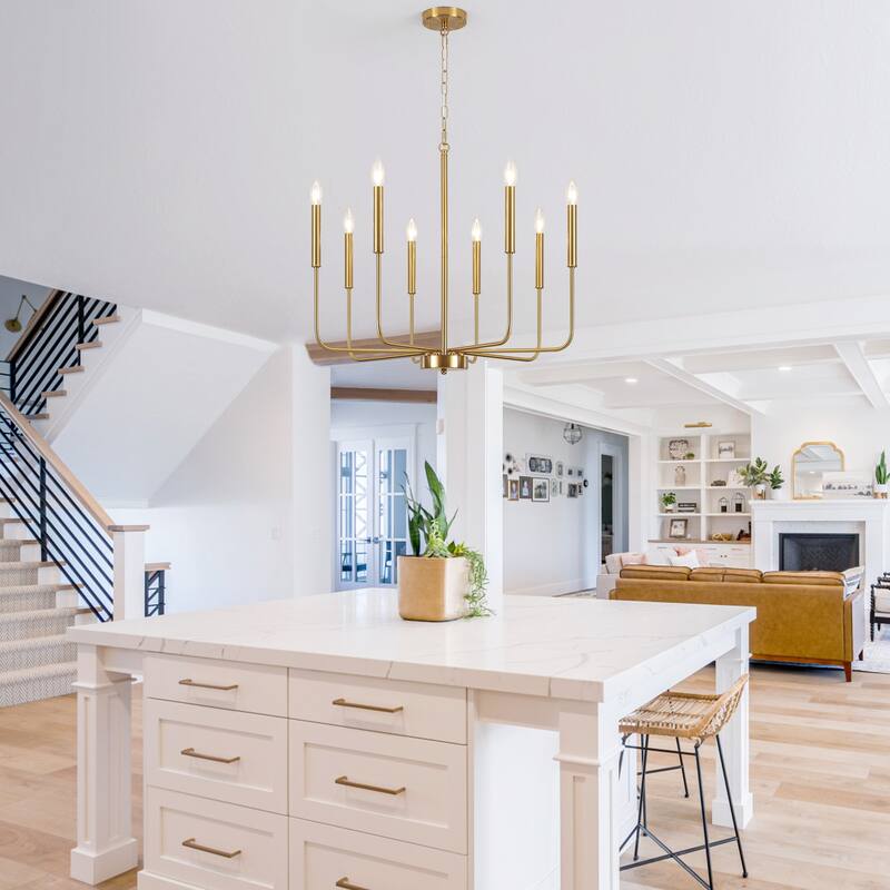 8-Light Modern Farmhouse Candle Chandelier for Kitchen Island Living Dining Room Bedroom