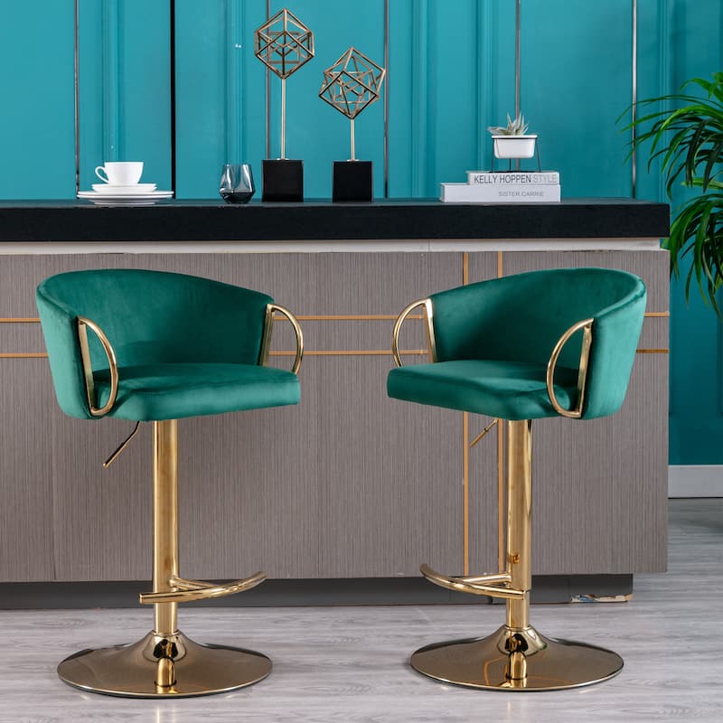 Set of 2 Adjustable Swivel Mechanical Lifting Bar Stools with Footrest and Base