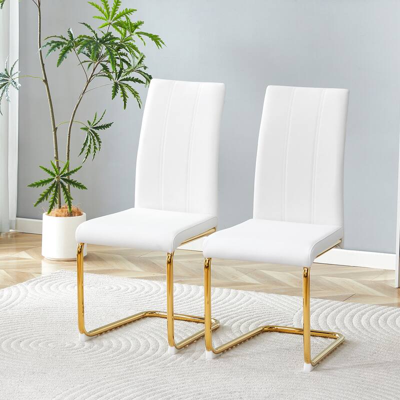 4-Pack PU Upholstered Dining Chairs - Modern High-Back Side Chairs with Luxury Gold-Plated Iron Tube Legs for Dining Room