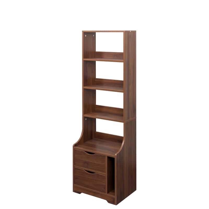 GDFStudio - Rainie Modern 58.11" Tall Nightstand with Bookshelf and 2 Storage Drawers for Bedroom