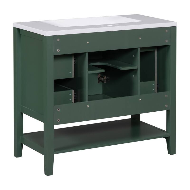 36" Bathroom Vanity with Ceramic Sink, One Cabinet and Three Drawers