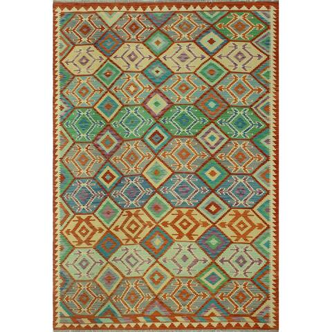 Hand-Woven Sangat Kilim Ata Rust/Blue Rug - 6'10" x 9'10"