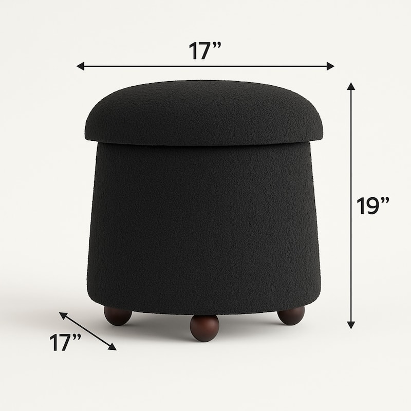 Modern Mushroom Round Ottoman with Storage and Plush Teddy Upholstery