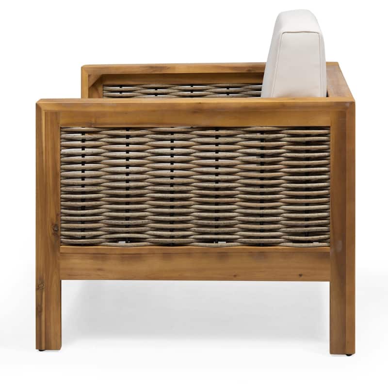 Christopher Knight Home Outdoor Acacia Wood Club Chair with Wicker Accents