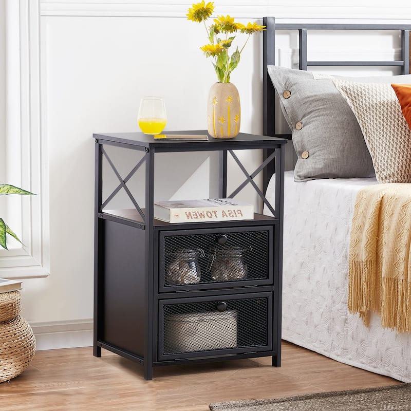Nightstand, End Side Table with Storage Space and Door,Modern Nightstands for Living Room,Bedroom - Black