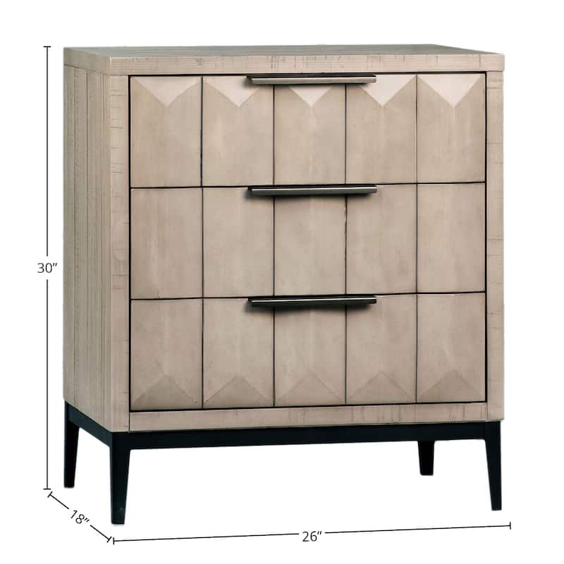 Emilia Grey Wash Pine Modern 3-Drawer Storage Nightstand