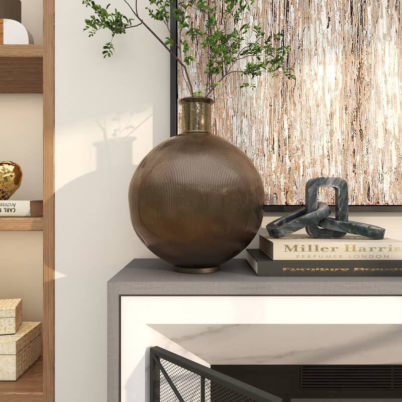 Contemporary Recycled Glass Handmade Ribbed Spanish Bottle Vase - Brown or Clear