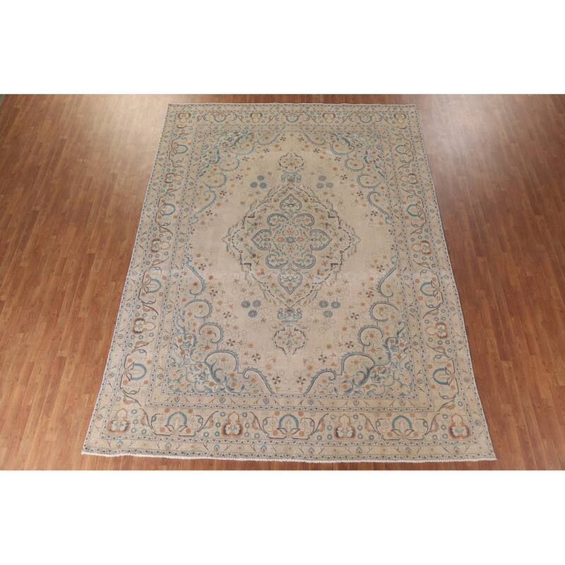 Hand Knotted Oriental 100% Wool Carpet Traditional Floral Beige & Ivories Tabriz Area Rug - 12' 7'' X 9' 5''