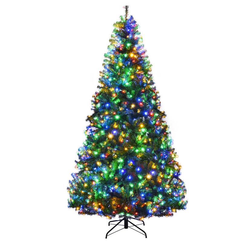 Gymax 5-9FT Pre-Lit Christmas Tree Hinged Artificial Tree w/ Metal