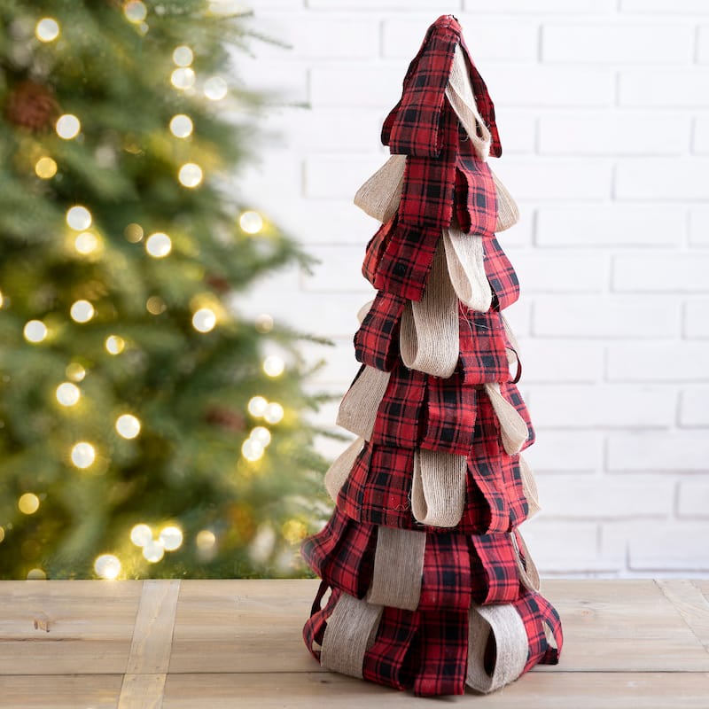 Glitzhome 17"H Christmas Plaid Fabric Tabletop Tree