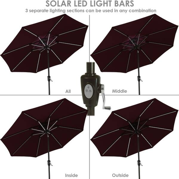 Shop Black Friday Deals On Sunnydaze 9 Foot Fade Resistant Patio Umbrella Solar Led Lights Burgundy 9 Ft Overstock 24010346