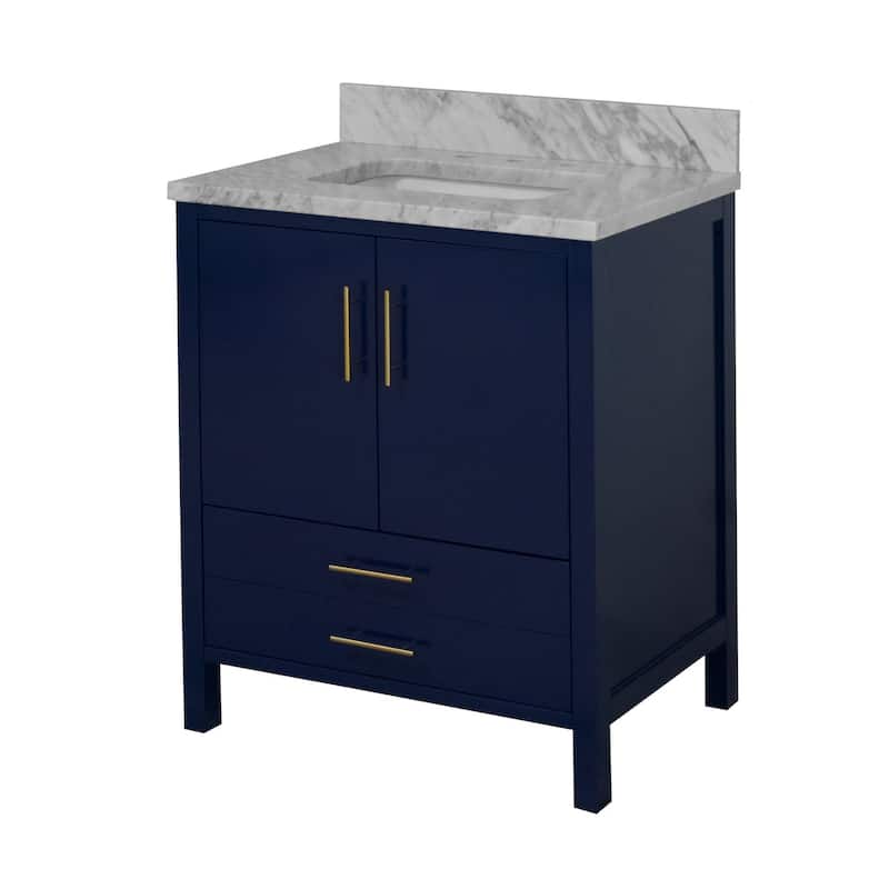KitchenBathCollection California 30" Bathroom Vanity with Carrara Marble Top