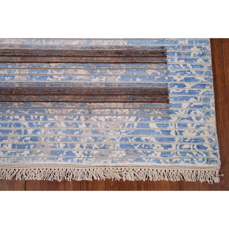 Striped / Modern Abstract Foyer Rug Hand-Knotted Wool Carpet - 2'8" x 4'7"