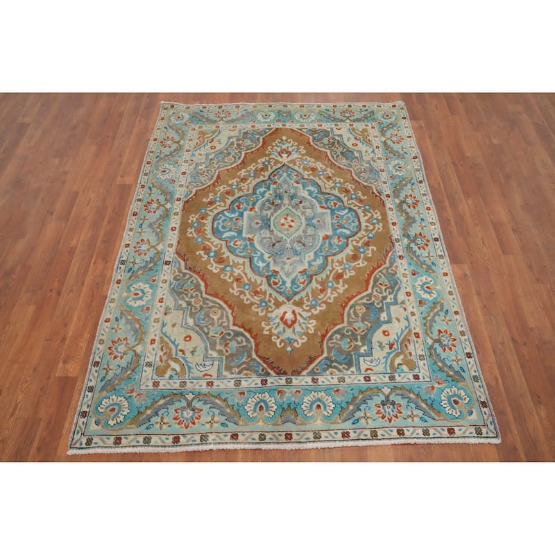 Hand Knotted Oriental 100% Wool Carpet Traditional Medallion Brown Tabriz Area Rug - 6' 2'' X 4' 8''