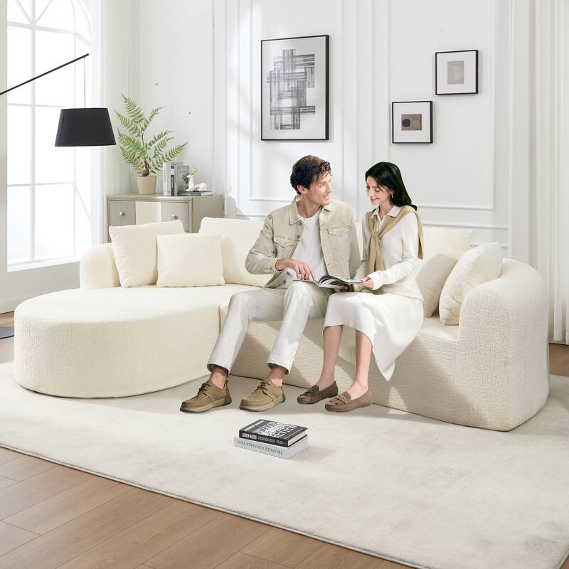 109" Cloud Sectional Couch, Boneless L-Shaped Sofa with Chaise, Corduroy Upholstery, Memory Foam - White