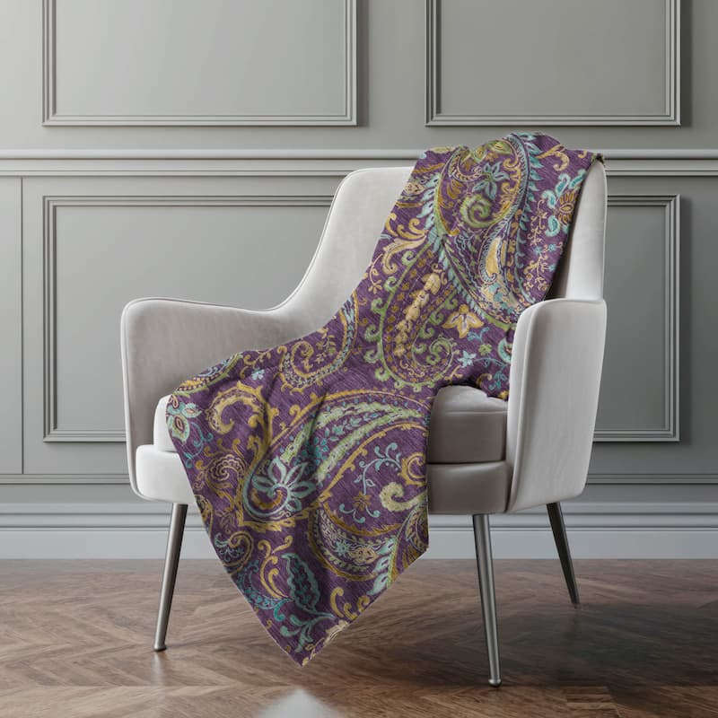 Premium Machine Washable Paisley Sherpa Throw Blanket - Purple - 4'2" x 5'10"