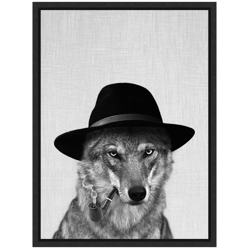 Kate and Laurel Sylvie Minimalist Wolf Woody Hutson Framed Canvas by Simon Te of Tai Prints