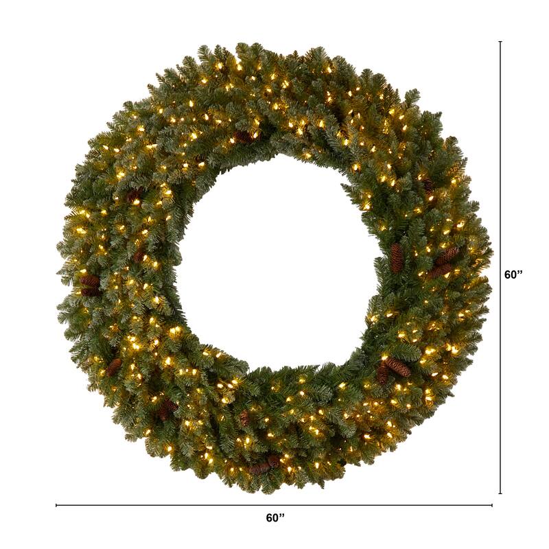 Frosted Artificial Christmas Wreath with Pinecones, 60-Inch, Clear LED Lights