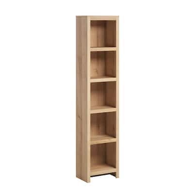 Prepac Moda 80" H 5-Tier Narrow Bookcase, Modern Storage Accent Bookshelf with 3 Adjustable Shelves for Home Office, Living Room
