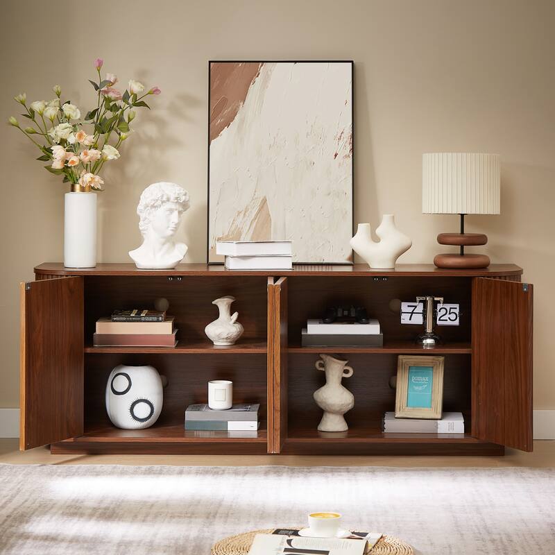 Sideboard Storage Cabinet TV Stand with wave pattern Buffet Cabinet Wooden Vertical Striped Cabinet