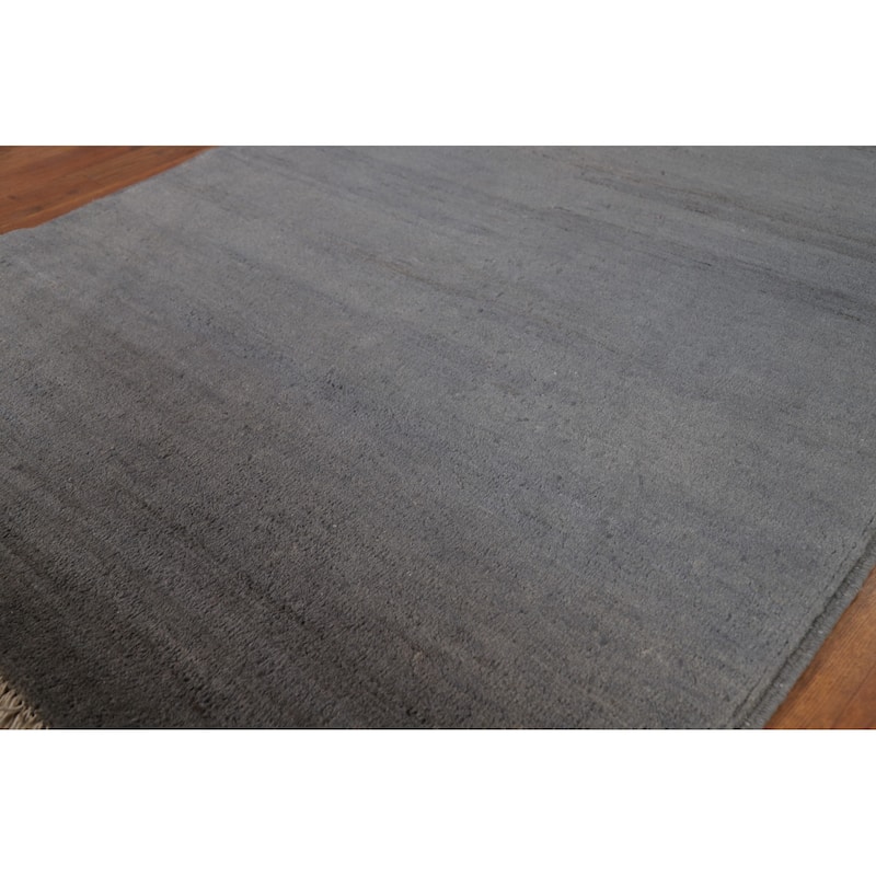 Gray Blue Gabbeh Modern Foyer Rug Hand-Knotted Wool Carpet - 3'7"x 4'9"