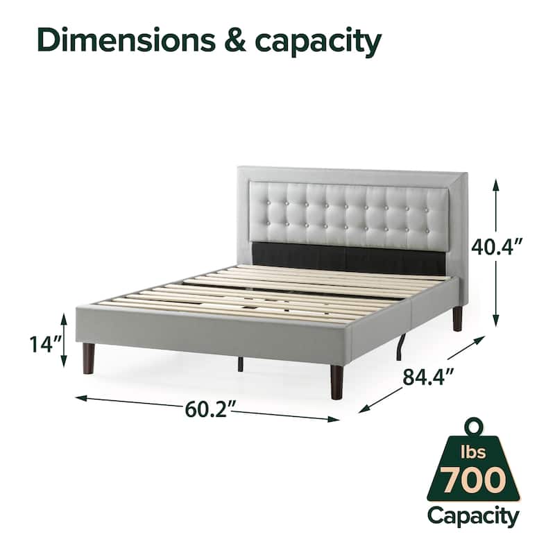 Priage by Zinus Grey Sand Upholstered Beige Button-tufted Premium Platform Bed