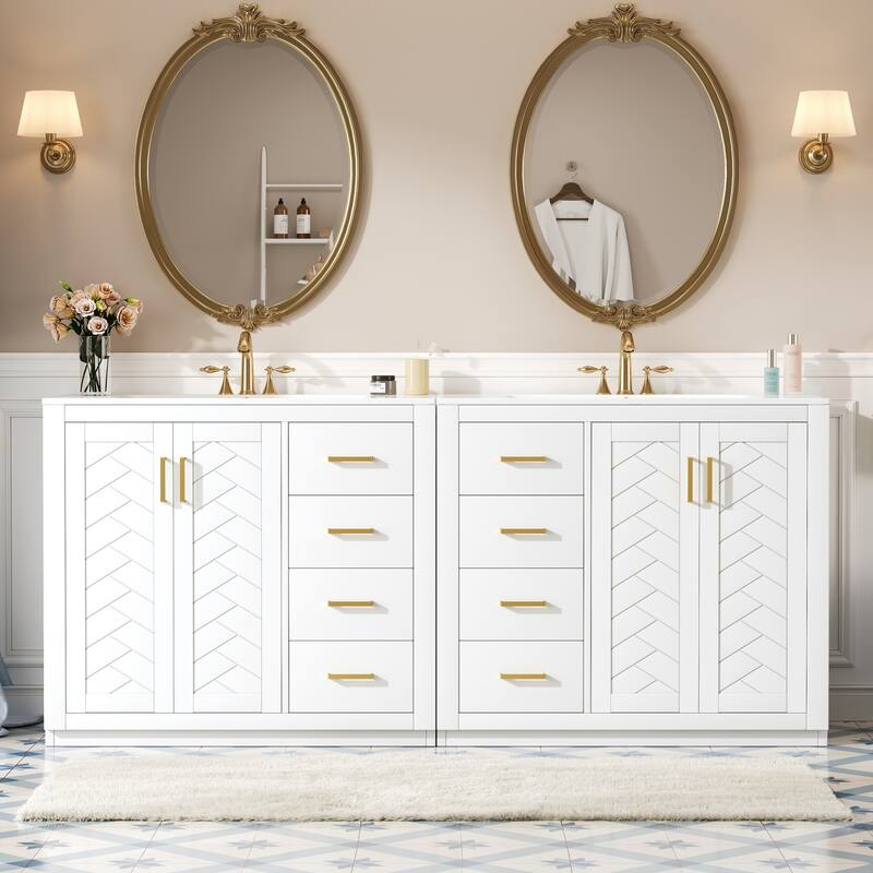 72'' Freestanding Bathroom Vanity with Integrated White Ceramic Sink - 72'' x 18.3'' x 33.7'' - White