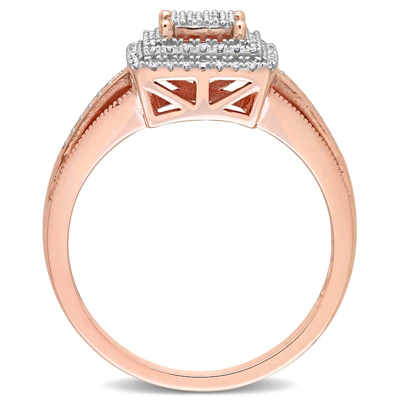 Miadora 1/4ct TDW Diamond Double Square Halo Split Shank Ring in 10k Rose Gol