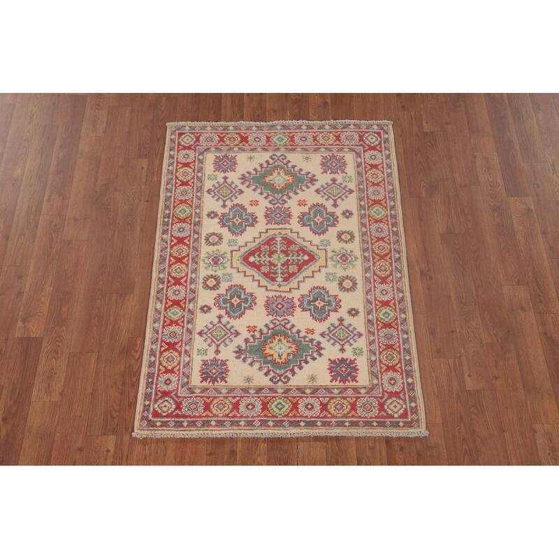 Geometric Kazak Oriental Foyer Rug Hand-Knotted Wool Carpet - 2'9" x 3'10"