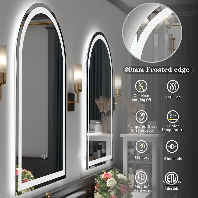 Arched LED Bathroom wall Mirror Front and Backlit light Anti Fog with 3 Year Warranty