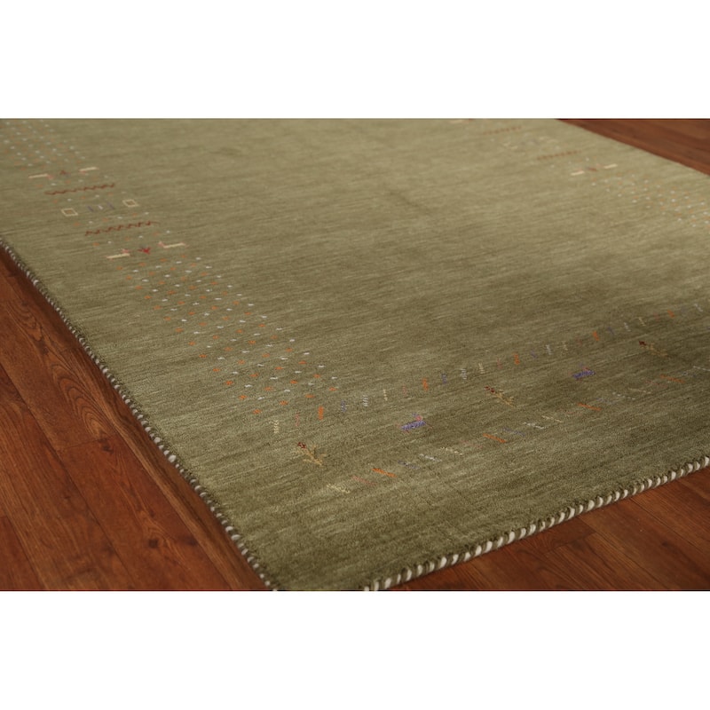 Green Modern Gabbeh Indian Area Rug Handmade Tribal Wool Carpet - 5'1" x 7'9" - 5'1" x 7'9" - Green